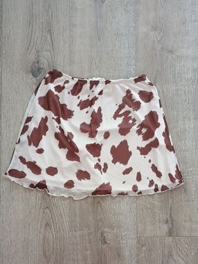 See You Monday Mini Skirt with Brown Cow-Print